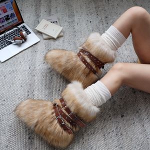 Nouveautés d'hiver, bottes en fausse fourrure pour femmes, style Y2k, bottes <span class=keywords><strong>de</strong></span> neige avec ceinture, <span class=keywords><strong>chaussures</strong></span> moelleuses et duveteuses <span class=keywords><strong>de</strong></span> luxe, bottes <span class=keywords><strong>de</strong></span> <span class=keywords><strong>ski</strong></span> chaudes et confortables mi-mollet - Product Image 1