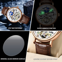 Montre mécanique pour homme MOHDNE, squelette, tourbillon automatique, aiguilles lumineuses, bracelet en cuir, étanche 30M, style professionnel
