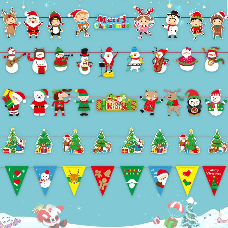 Party decorations Merry Christmas Paper Banner Hanging Triangle pull flag Santa Claus design for christmas 2022