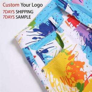 Pantalones Cortos Vaqueros Anchos de Algodón Desgastado de Moda Vintage de Alta Calidad al por Mayor con Estampado Reflectante y Cintura Media Personalizada - Product Image 3