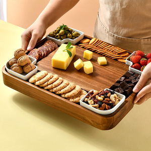Acacia Wood <b>Cheese</b> Board <b>Knife</b> <b>Set</b> Rectangular Cutting Board With Serving Trays For Party Snacks And Appetizers - Product Image 3