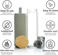 Bouteille d'eau personnalisée 400 ml en verre borosilicate écologique avec couvercle en bambou, résistante à l'ébullition, pour consommation directe, idéale pour la gym et les cadeaux