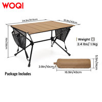 Table pliante de camping portable WOQI, mobilier d'extérieur, 2 poches latérales, design carré, étui de transport, structure en aluminium