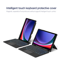 Folio Keyboard Backlit Terpisah Kompatibel dengan Samsung Tab S7 S8, Bodi Aluminium Armor, Lampu Latar Biru Es, Tombol Senyap