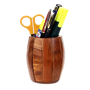 Handmade Wooden Barrel Pen Holder <b>Desk</b> Organizer <b>Rustic</b> <b>Office</b> Supply Holder Wooden Pencil Cup for Home <b>Office</b> Study Table - Product Image 1