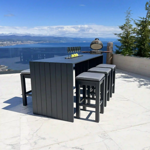 Modern 6 Seater Aluminium Bar Set <strong>Beer</strong> <strong>Table</strong> Set Outdoor Club Set Bar <strong>Table</strong> and High Stools - Product Image 2