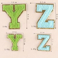 En stock, patchs lettres en chenille thermocollants de haute qualité, 5,5 cm et 8 cm, avec bordure de paillettes colorées (vert, rouge, rose), sans minimum de commande