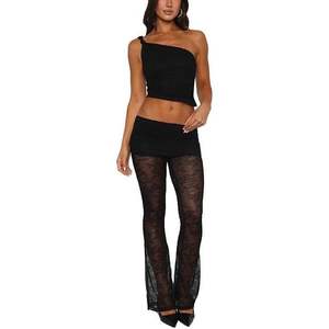 ชุดเซ็ต 2 ชิ้นสำหรับผู้หญิง รุ่นคัสตอม 2026 เสื้อเปิดไหล่ข้างเดียว กางเกงลูกไม้ ชุดเซ็กซี่ ผ้าสแปนเด็กซ์ ไนลอน ระบายอากาศได้ดี - Product Image 4