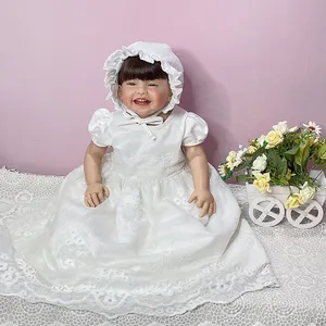 Оптовая продажа, винтажное кружевное платье для новорожденных девочек с цветами, простое кружевное детское платье для новорожденных, детское платье для крещения