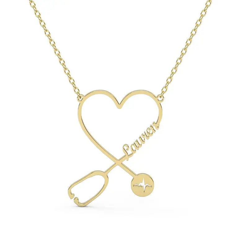 Ювелирные изделия из нержавеющей стали, женский подарок на выпускной стетоскоп, подвеска в виде сердца, ожерелье с именем