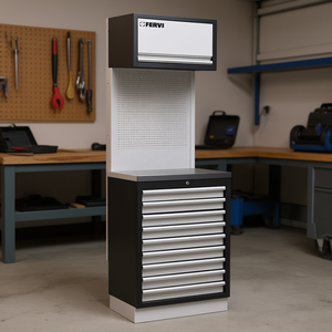 Armoire d'atelier modulaire Fervi A008R, unité de rangement d'outils avec panneau perforé et tiroirs pour garage - Product Image 3