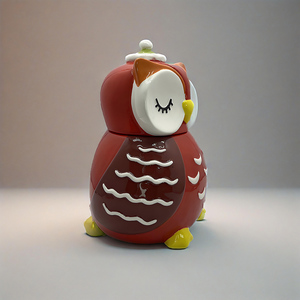 Tarro de galletas de búho gordo 3D de dolomita pintado a mano - Escultura de animal adorable personalizada para cocina - Product Image 3