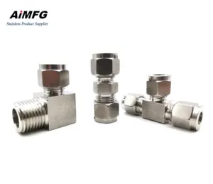 1/4" Tube x 1/4" NPT Twin Ferrule Compression Tube Instrumentation Fittings 316 Stainless Steel 90 Male Elbow Tube Fittings