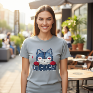 Unisex 210GSM 100% Cotton <b>T</b>-Shirt Casual Breathable Durable DTF Printed Lucky <b>Cat</b> Design Women's Tee Shirt - Product Image 3