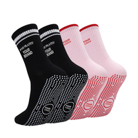 Nouvelles chaussettes de yoga rayées personnalisées avec logo, chaussettes de Pilates antidérapantes pour femmes, mi-mollet, avec logo personnalisé
