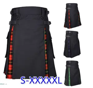 Coldker Highland Kilt Traditional Men's Scottish Black Navy Blue Utility Kilt Hybrid Modern Kilt