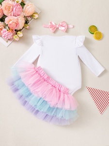 Abbigliamento per Bambini all'Ingrosso Transfrontaliero, Vestiti per <span class=keywords><strong>Compleanno</strong></span> Neonata, <span class=keywords><strong>Set</strong></span> Vestito in Cotone a Maniche Lunghe per Bambina di Un Anno - Product Image 3