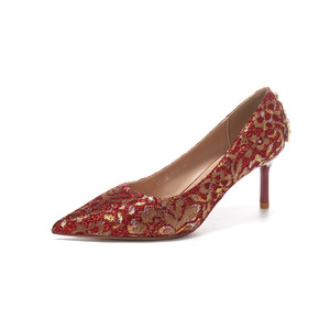 <b>Red</b> Sparkle Pointed Toe High <b>Heels</b> For Wedding Banquet Bride Bridesmaid Shoes 8777-10 - Product Image 5