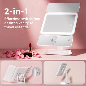 Miroir de maquillage LED pliable 3X 5X avec 3 couleurs de lumière, luminosité réglable, portable, de bureau, pliable, miroir de voyage - Product Image 3