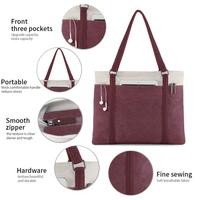 Tas Laptop Wanita untuk Kerja, Ringan, Kanvas Kombinasi, 15.6 Inch, Tas Tangan