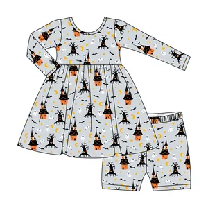 Costom Halloween Printing Baby Girl Bamboo 2 Piece Jumpsuit Girl Onesie Long Sleeve Kids Romper