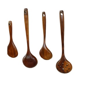 Acacia Wood Spatula And Spoon Set 6 Pieces Long Handle For Non Stick <b>Pans</b> Wok Soup Ladle Porridge Stirring Utensils - Product Image 5