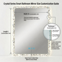 Kingstin Espejo Inteligente LED Cristal Lujo Luz RGB Pared Baño Tocador Tamaño Personalizado