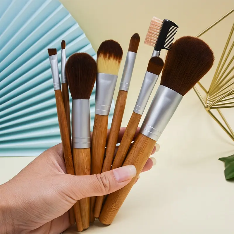 Dongshen makeup brush eco-friendly bamboo handle customized private label vegan synthetic hair facial beauty makeup brush set
