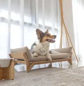 Cama elevada moderna para mascotas de mediados de siglo, muebles hechos a mano ortopédicos, cama de madera elevada sostenible para perros, marco de cama elevador para perros de madera - Product Image 3