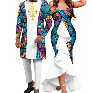 Robes sirène Dashiki pour femmes africaines grandes tailles, ensembles de pantalons assortis pour hommes, Bazin Riche, vêtements de couple écologiques - Product Image 2