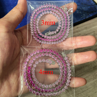BC152 Moderno Collar de Cadena Tipo Tenis de 3mm 4mm de Latón Chapado en Plata Rosa con Circonita y Engaste de 3 Puntas, Cadena de Eslabones con Circonita Cúbica Degradada