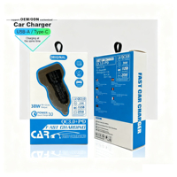 Chargeur de voiture transparent 38W PD 3.0 PPS à charge rapide avec ports Type-C et USB, protection OTP, utilisation universelle pour téléphones mobiles