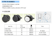 Ruedas Dobles de 50 mm de Diámetro, de Plástico, Nylon y PU, con Certificación BIFMA, Capacidad de Carga, Diseño Tradicional, Rodamiento Simple, para Muebles