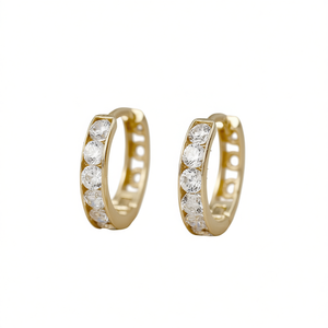 Orecchini a Cerchio Placcati Oro E2573 con Pietre Taglio Brillante Rotondo, Incastonatura a Canale, Gioielli Classici da Donna - Product Image 1