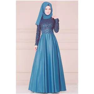 Supplier Latest Islamic Clothing Lace Classic Women Dubai Dress Long Sleeve Maxi Splicing Dress Women Muslim
