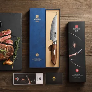 XINZUO Nuevo diseño de cuchillo de cocina afilado para carne de lujo de 110 capas de acero damasco hecho a mano desierto mango de madera de hierro cuchillos de carne