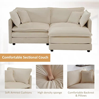 Canapé modulaire carré moderne à trois places en tissu sans microfibre, avec assise profonde rembourrée en mousse, fonction de rangement et pieds en bois