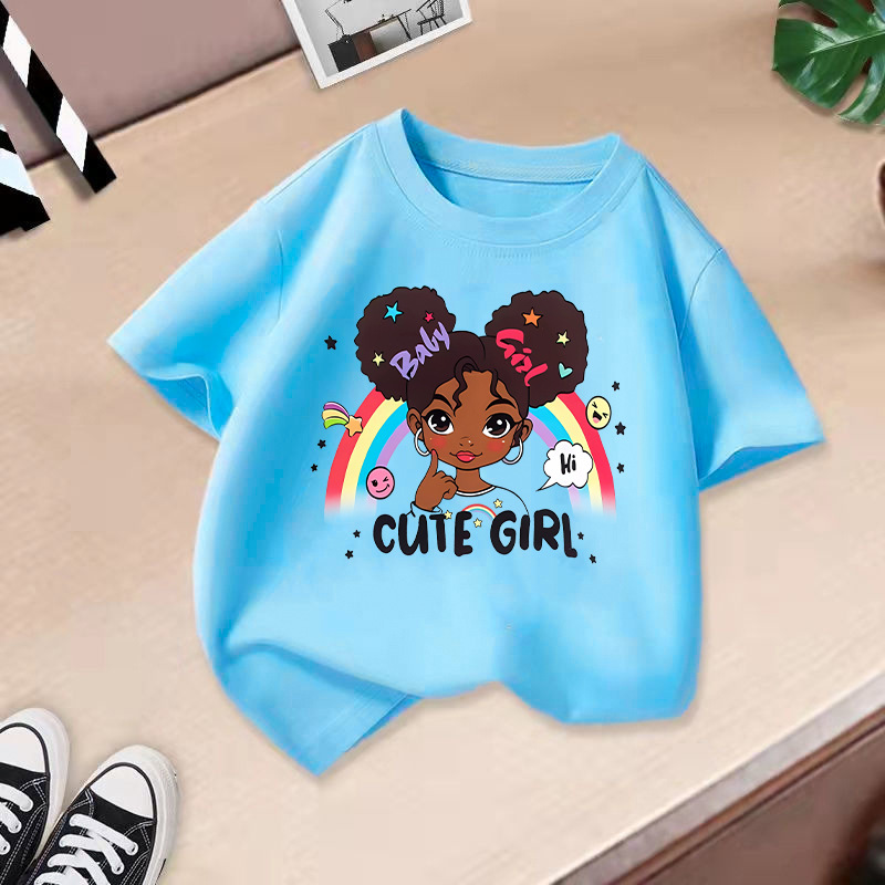 Light blue rainbow little girl short sleeves