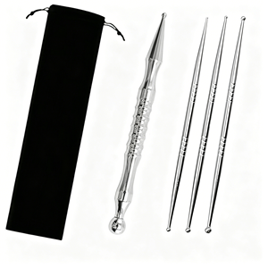 Stylo d'acupression double extrémité <span class=keywords><strong>en</strong></span> acier inoxydable, outil de stimulation des méridiens pour la réflexologie des pieds et du visage - Product Image 1
