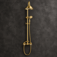Ensemble de douche apparent en laiton doré antique avec pommeau pluie, douchette téléphonique et poignée croisée pour salle de bain, vente en gros
