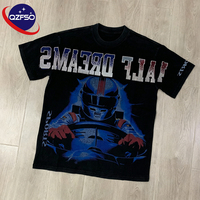 T-shirt en coton pour hommes QZFSO personnalisé, uni, imprimé DTG, graphique, délavé à l'acide, avec strass