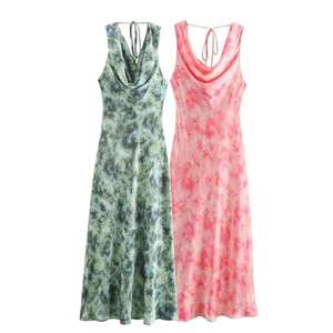 Vestido de Moda al por Mayor para Mujer, Estilo Dulce Floral de Primavera, Cintura Alta, Cuello en V, Falda Larga - Product Image 6