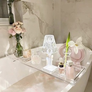 Luxury Bathtub Caddy Clear Acrylic Bath Tray with Handles Bath Accessories Tray Bath Tub Organizer
