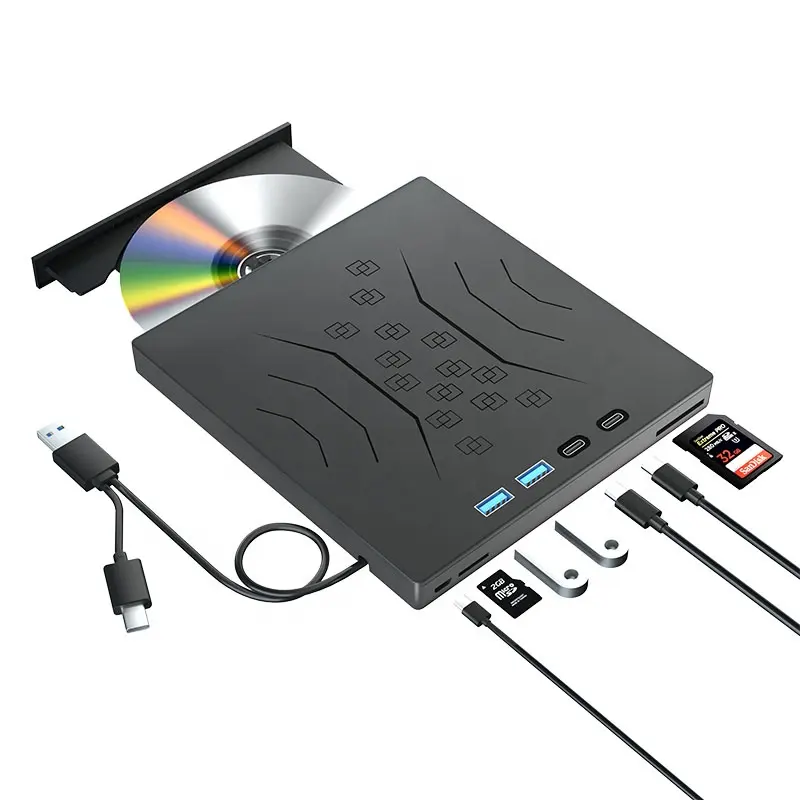 7-in-1 External DVD Optical Drive USB 3.0 Type-C CD DVD -/+RW Player Writer with SD/TF Card Slots Burner for Laptop PC