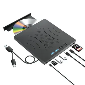 7-in-1 ไดรฟ์แสง DVD ภายนอก USB 3.0 Type-C CD DVD -/ + RW นักเล่นพร้อมช่องเสียบการ์ด SD/TF สําหรับแล็ปท็อป PC