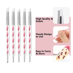 Juego de 5 Herramientas de Silicona para Decoración de Uñas, Pincel de Acrílico de 2 Puntas, Herramientas de Acero Inoxidable para Puntear, Pinceles para Efecto Mármol - Product Image 5