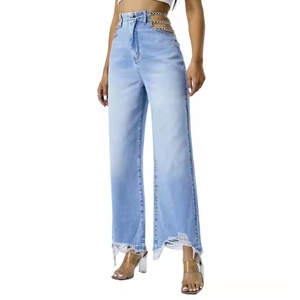 Jeans Casuales de Cintura Baja para Mujer, Estilo Desgastado, Pierna Ancha, Lavado Claro, Logotipo Bordado, Transpirables - Product Image 6