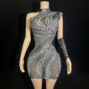 Vestido de Noche Transparente con Pedrería <span class=keywords><strong>Nova</strong></span>, Vestido de Cóctel de Un Solo Hombro para Mujer, Ropa Elegante - Product Image 1