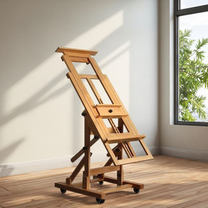 Caballete de pintura al óleo horizontal de pie, de madera de haya, móvil, con elevación hacia atrás, plegable, profesional, para profesores y pintores - Product Image 1