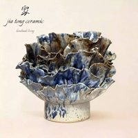 Ensemble de vases en céramique faits à la main, motif fleur de corail bleu-brun à volants froissés, pour la décoration intérieure, vente en gros, personnalisable OEM 0837